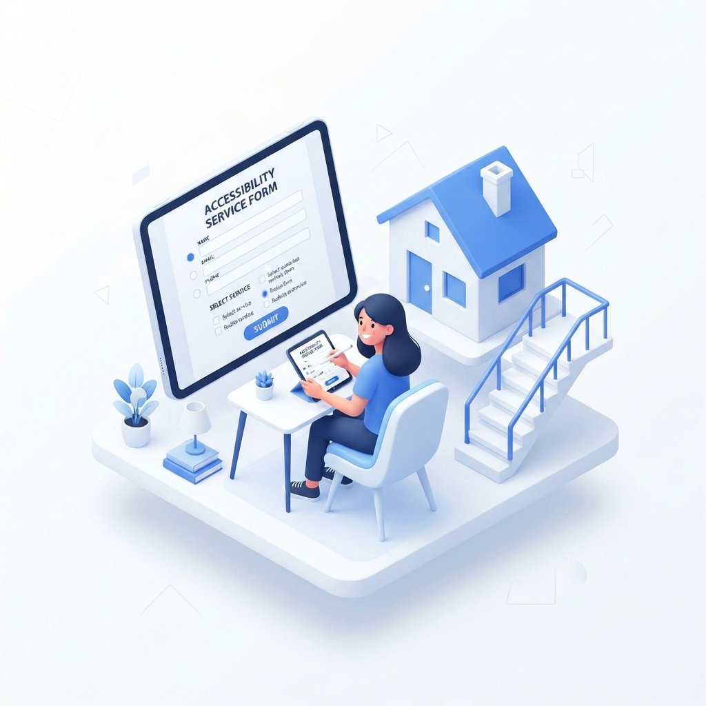 Persona rellenando un formulario online para solicitar un presupuesto gratuito de una silla salvaescaleras para su vivienda.